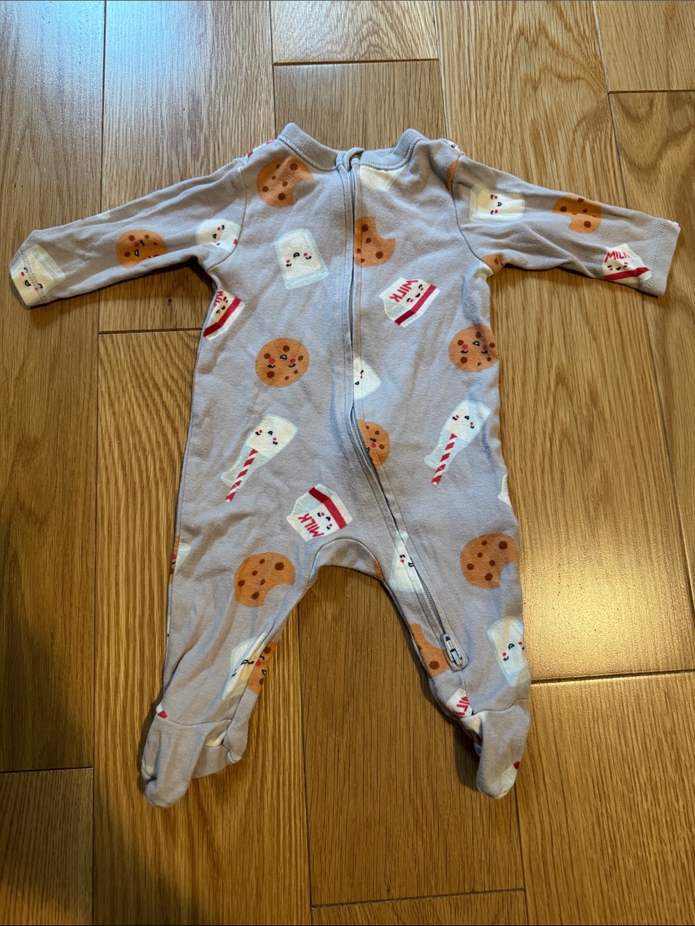 Old Navy Grey Footed One-Piece with Cookie & Milk Print